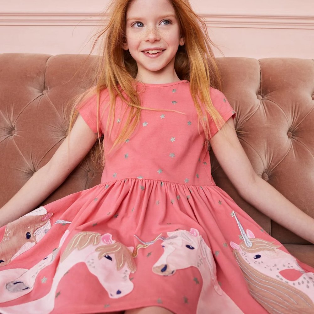NWT Mini Boden Jersey Unicorn Applique Dress